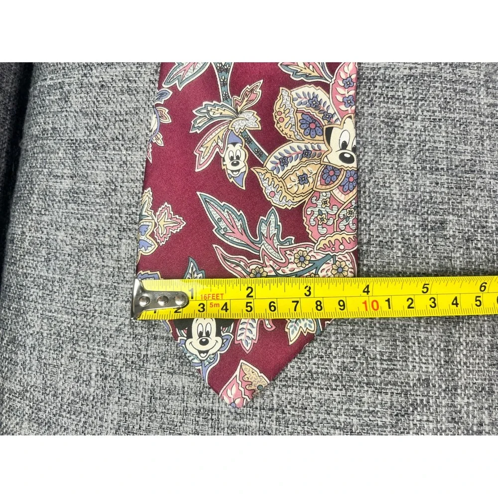 Disney Mickey Mouse Mens Silk Tie Burgundy Paisley Floral Made in USA